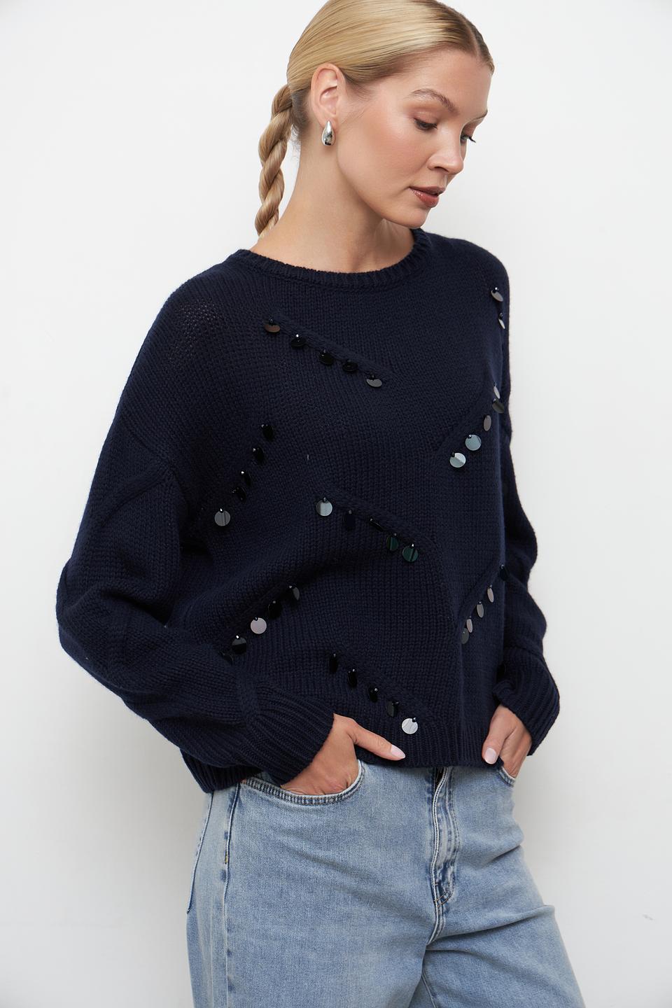 Пуловер Lecomte с бусинами тёмно-синий