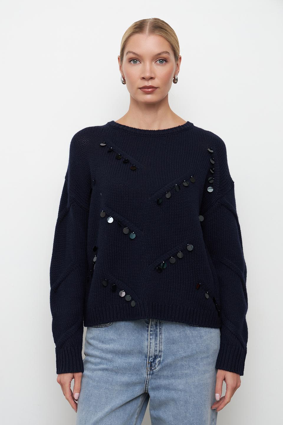 Пуловер Lecomte с бусинами тёмно-синий