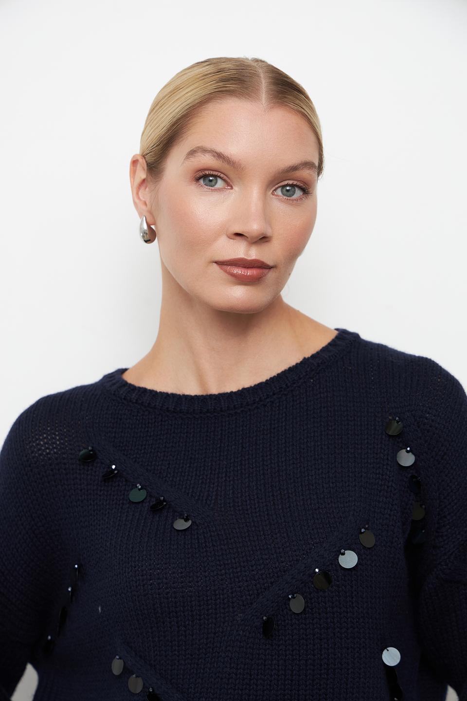 Пуловер Lecomte с бусинами тёмно-синий