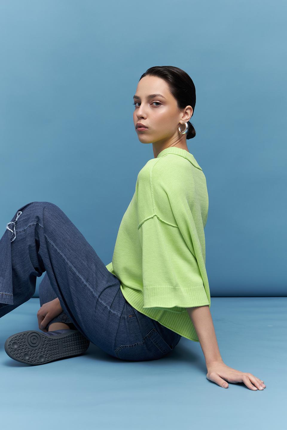 Пуловер Lecomte лайм с коротким рукавом