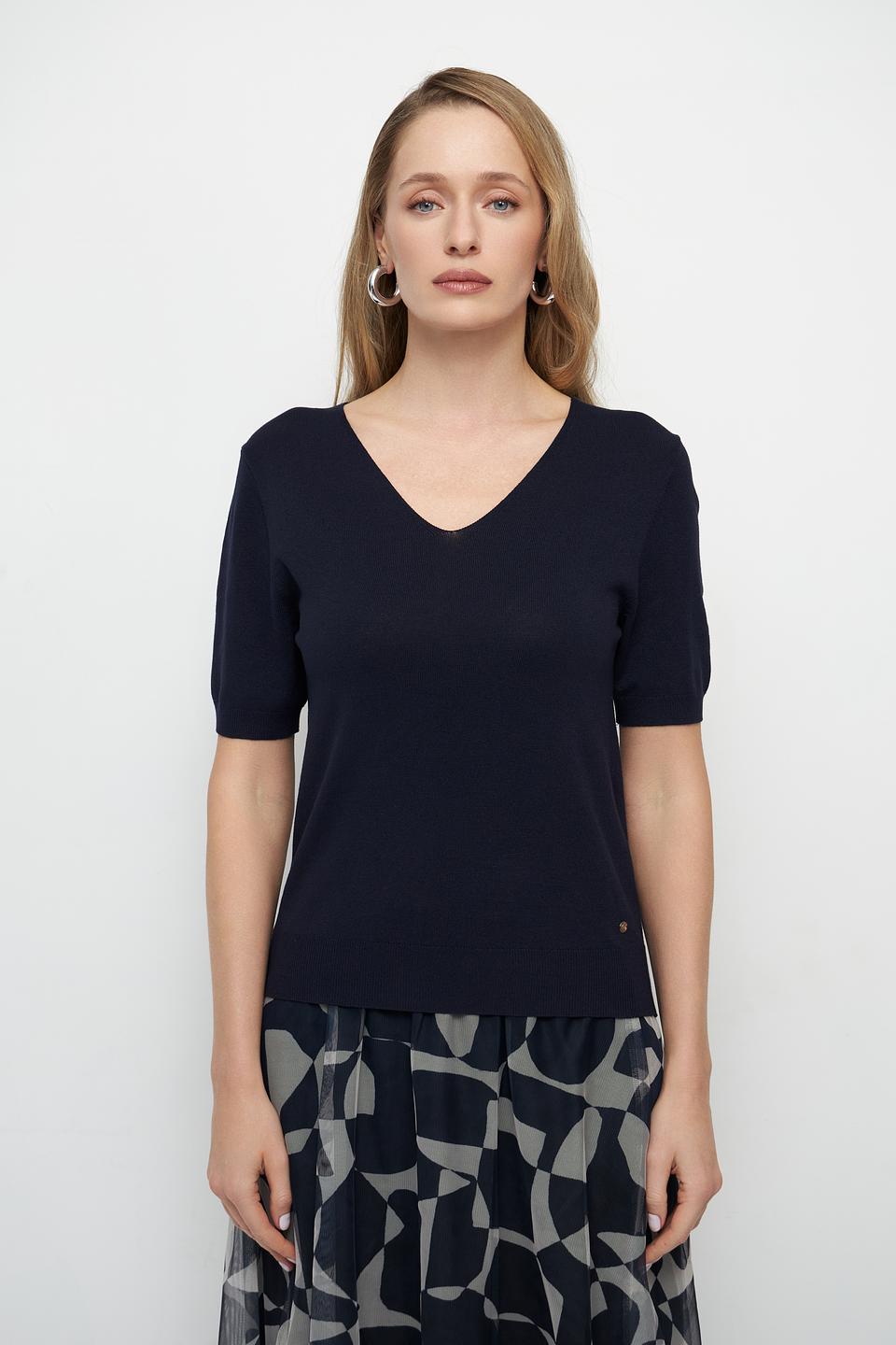 Пуловер Betty and Co V-образный вырез тёмно-синий