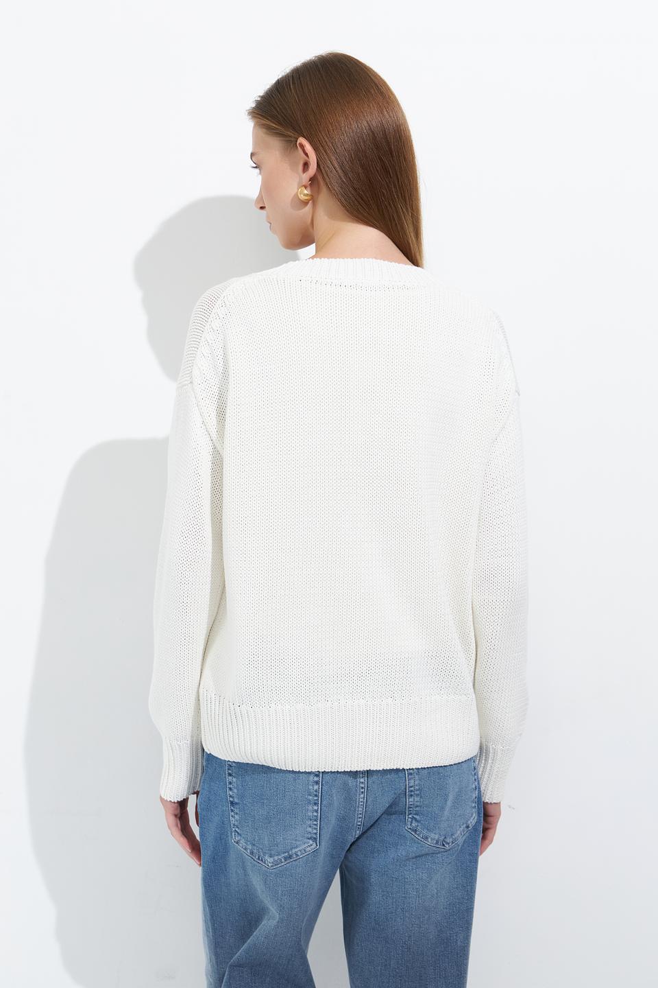 Пуловер Oui с разрезами молочный