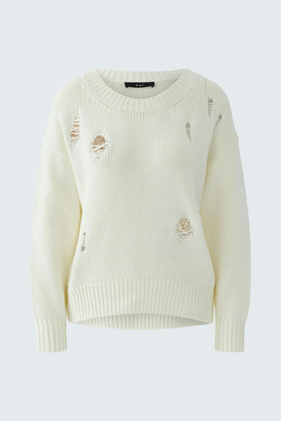 Пуловер Oui с разрезами молочный