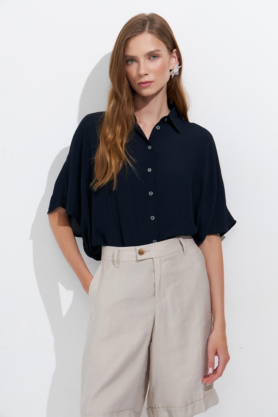 Блуза Zanetti свободного кроя темно-синяя