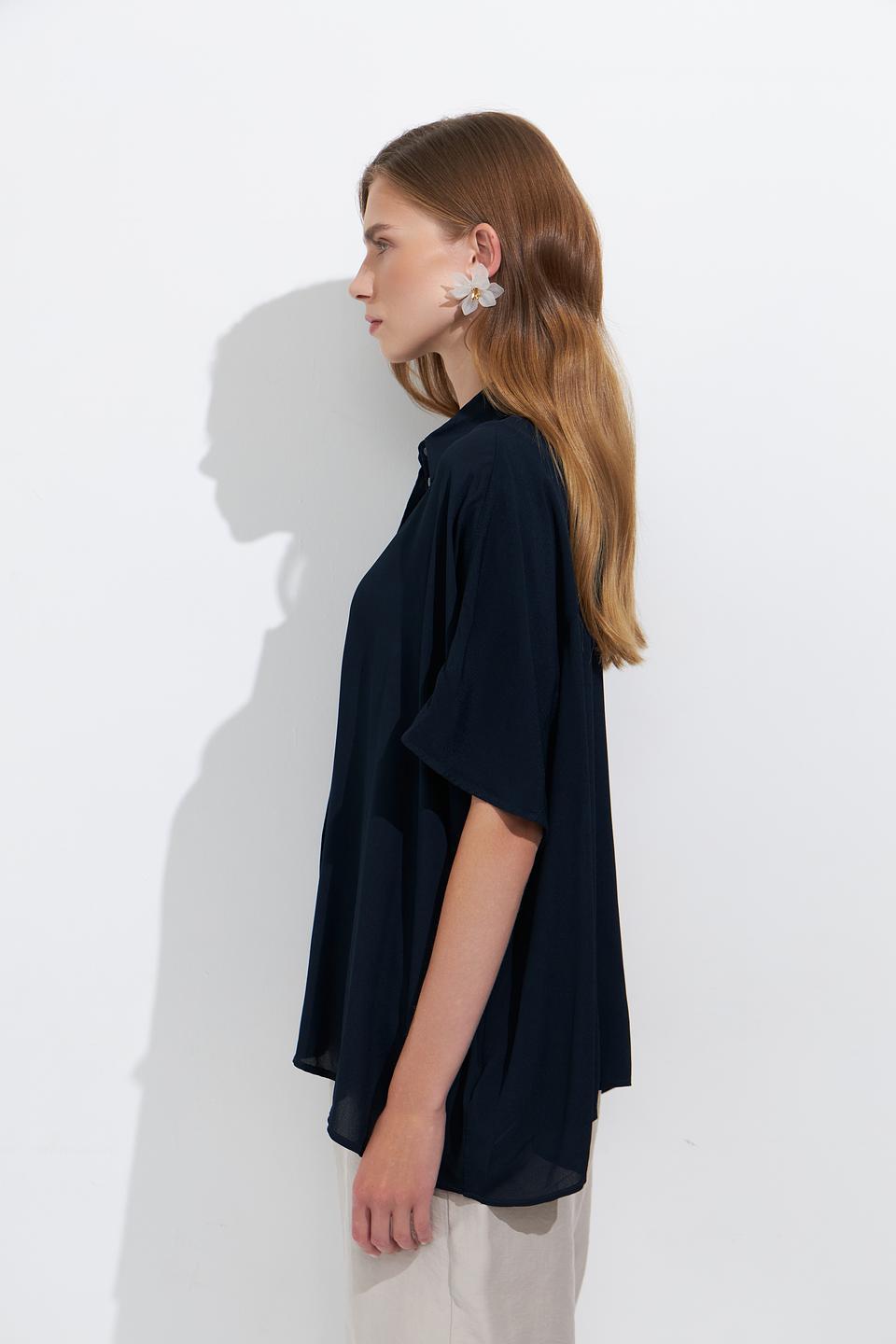 Блуза Zanetti свободного кроя темно-синяя