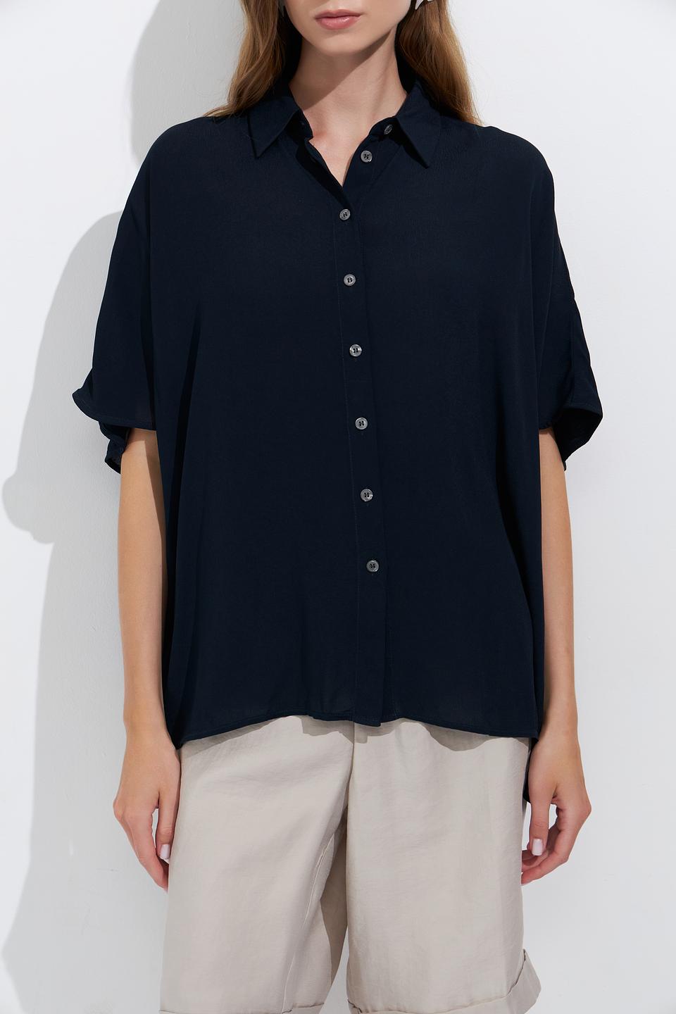 Блуза Zanetti свободного кроя темно-синяя