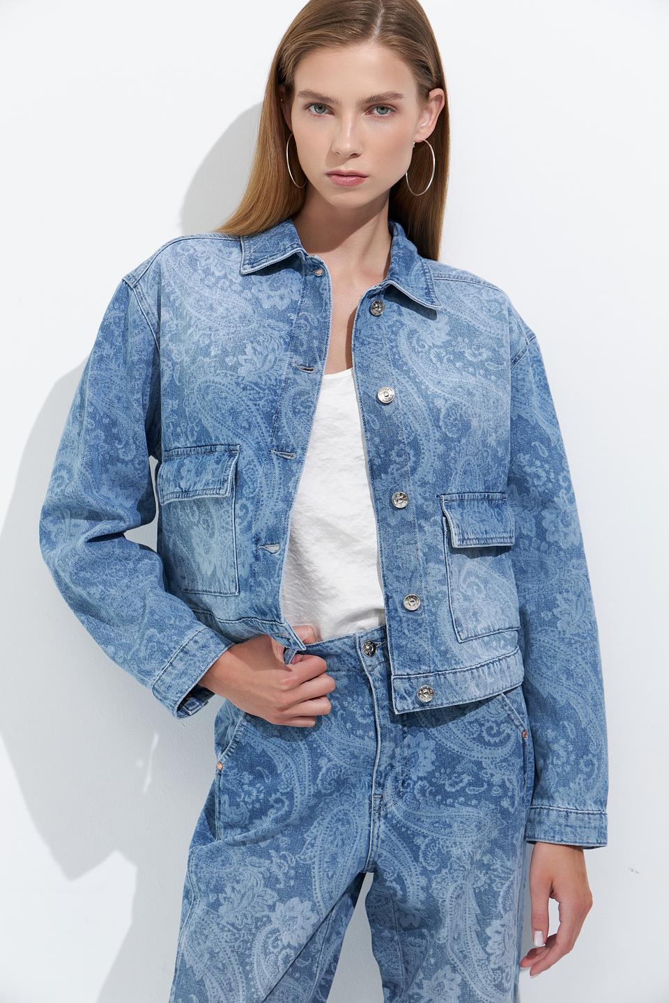 Жакет Oui в джинсовый узор голубой