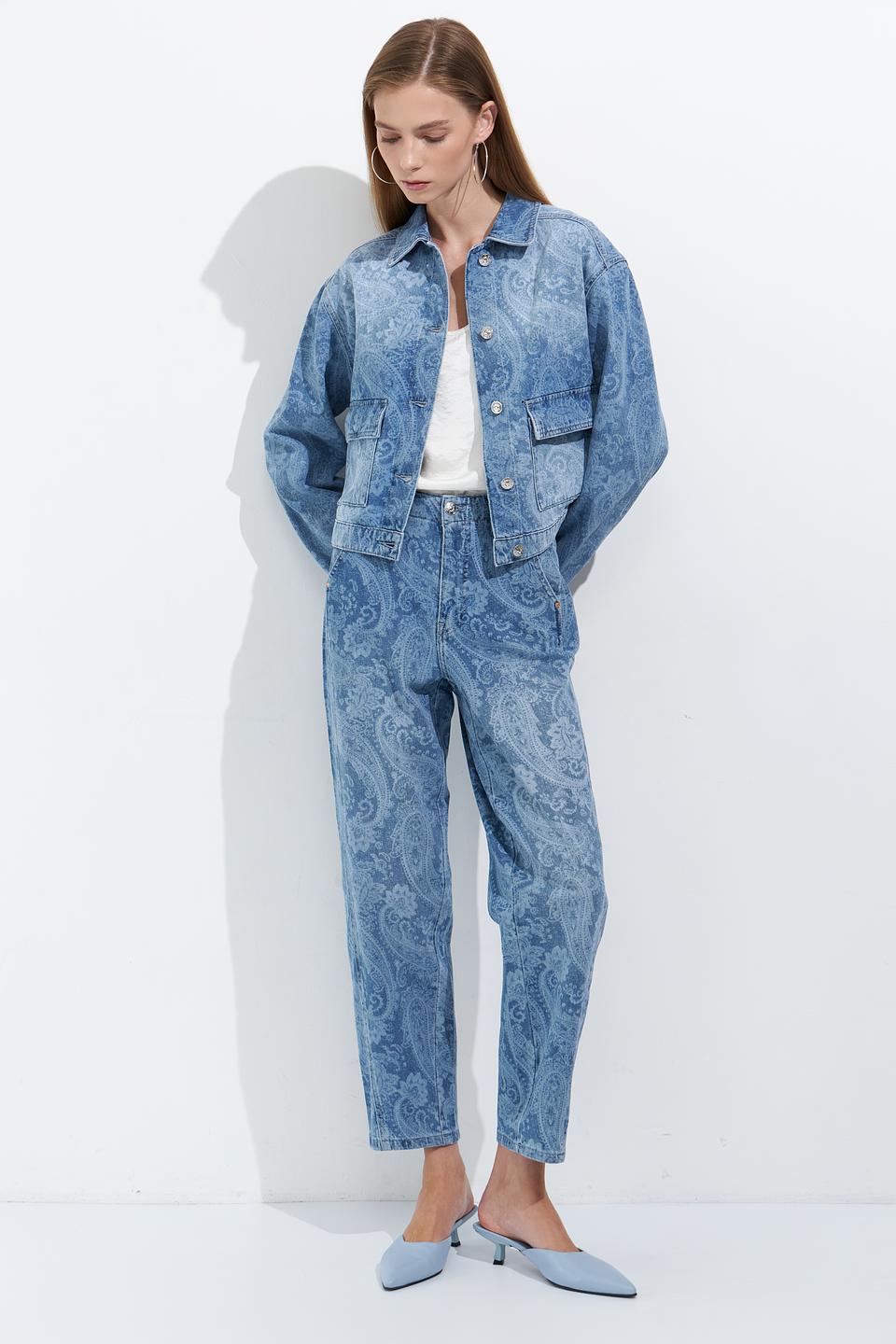 Джинсы Oui с узором пейсли голубые