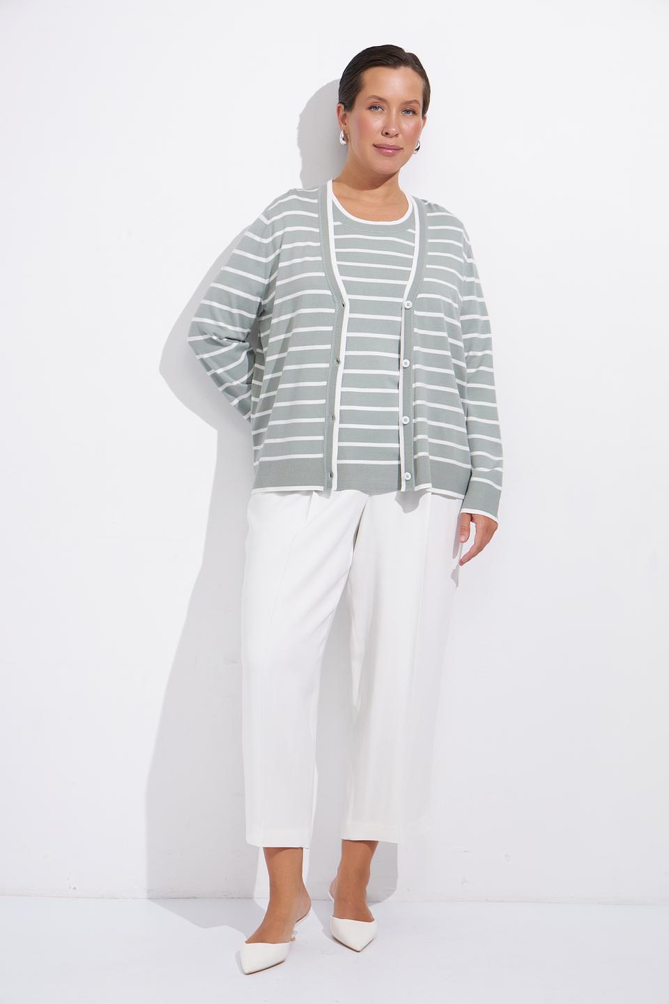 Пуловер Olsen в полоску зелёный