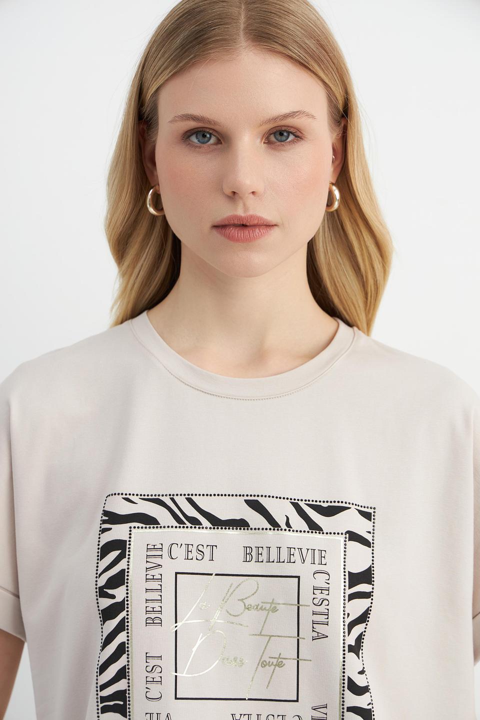 Футболка Passioni с принтом бежевая