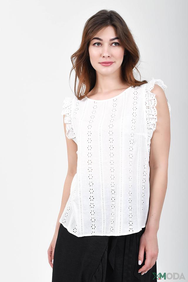 Топ Oui с вышивкой и воланами белый