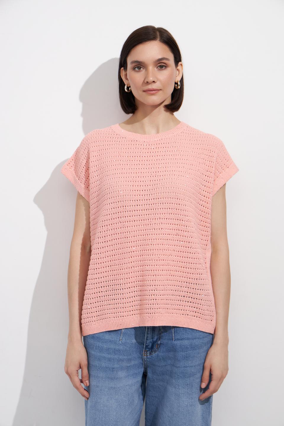 Пуловер UNQ персиковый ажурный