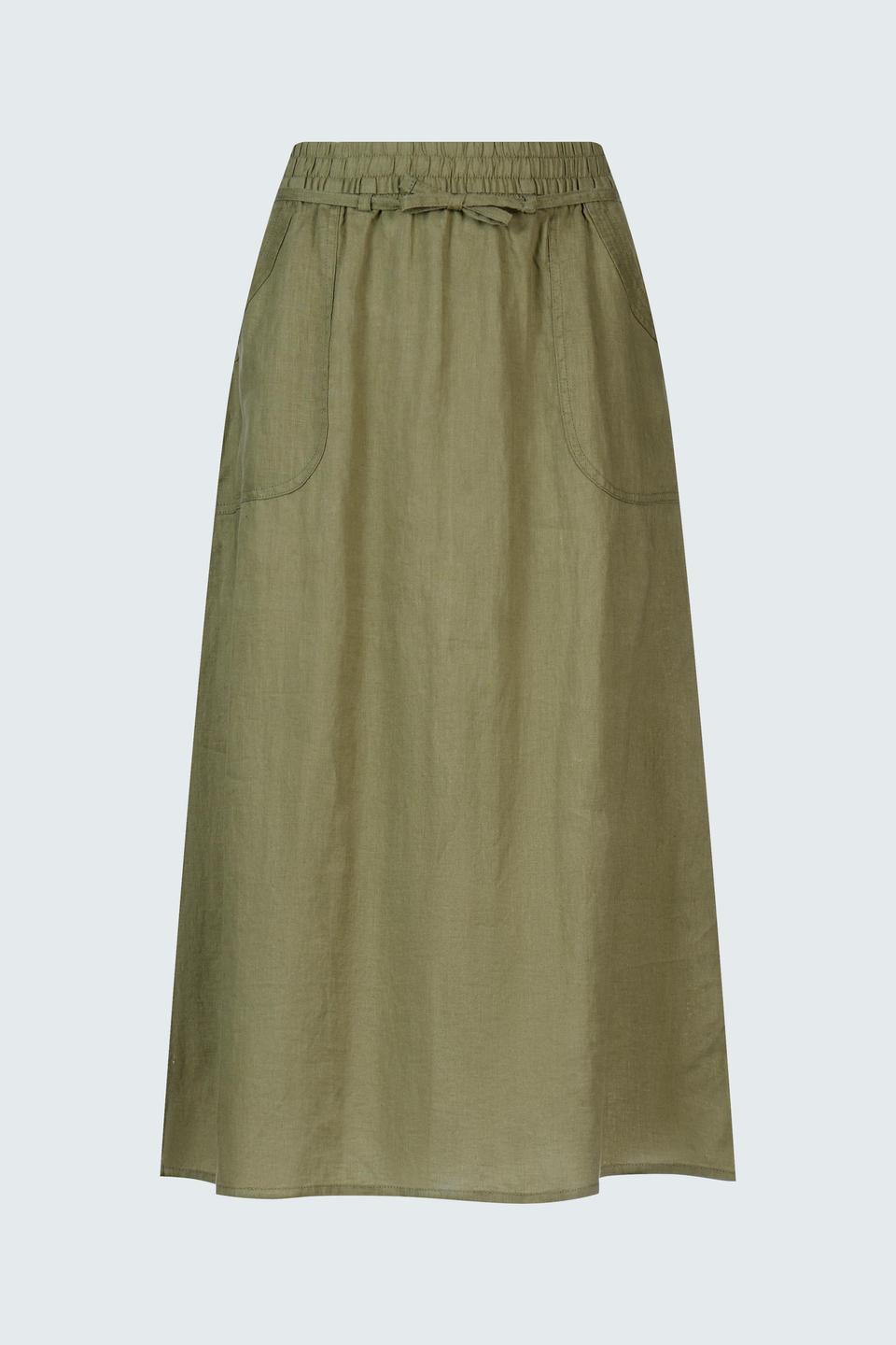 Оливковая юбка из льна с карманами Lebek