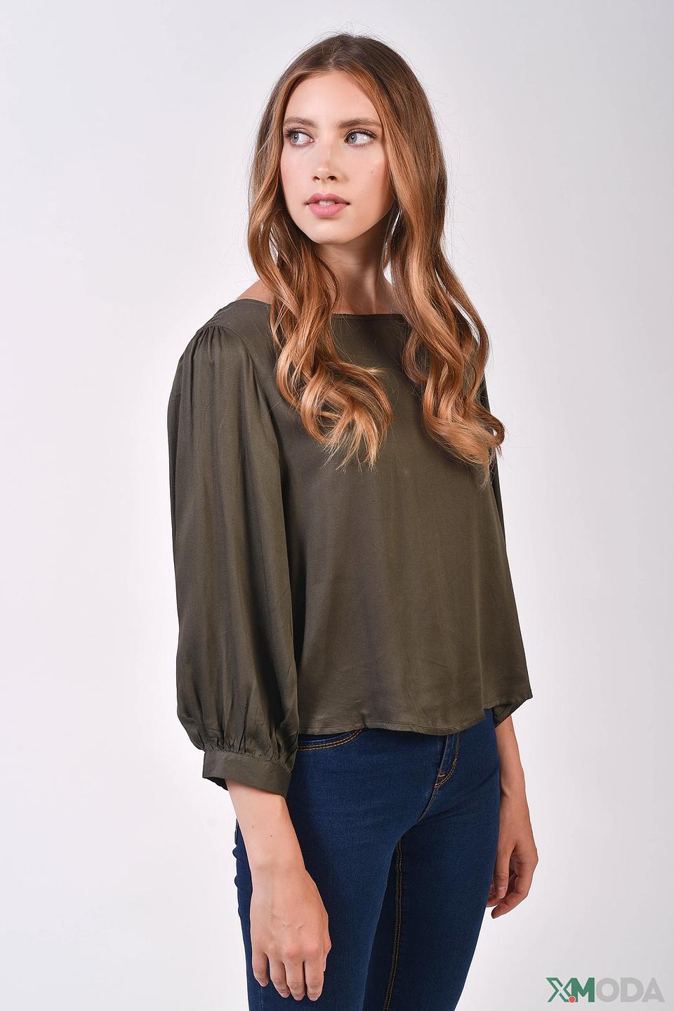 Блуза Alcott с объемными рукавами оливковая