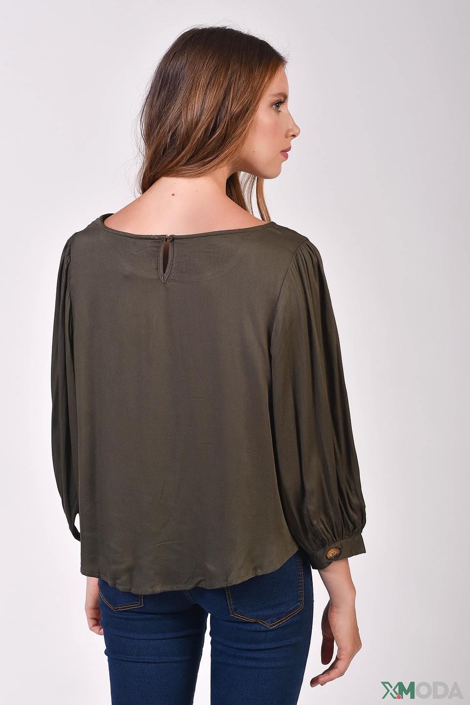 Блуза Alcott с объемными рукавами оливковая