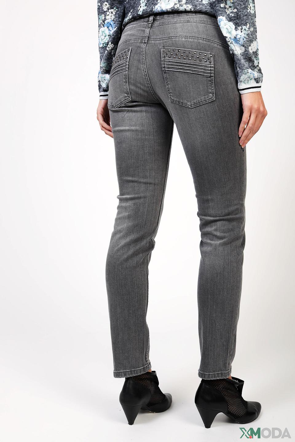 Джинсы Oui серые с декоративной отделкой