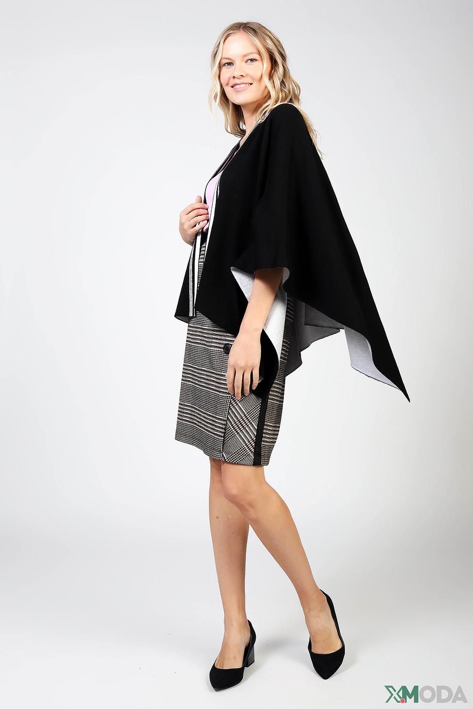 Пончо Lebek чёрный с отделкой