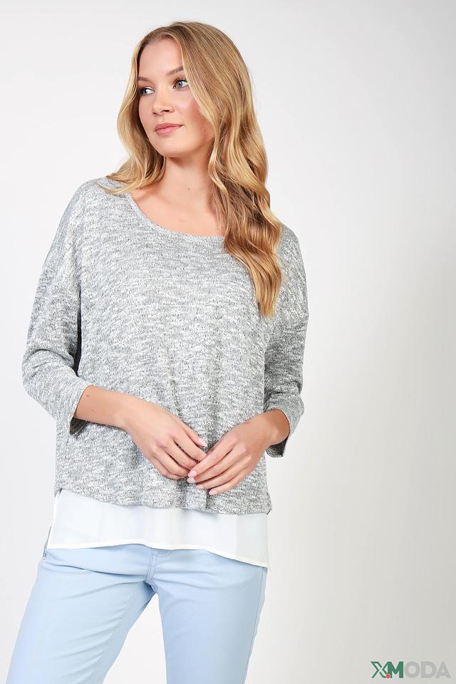 Пуловер Oui с воротником-лодочкой серый