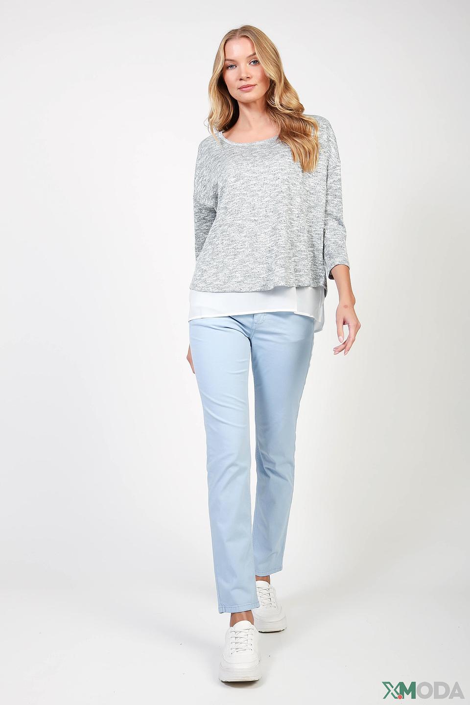 Пуловер Oui с воротником-лодочкой серый