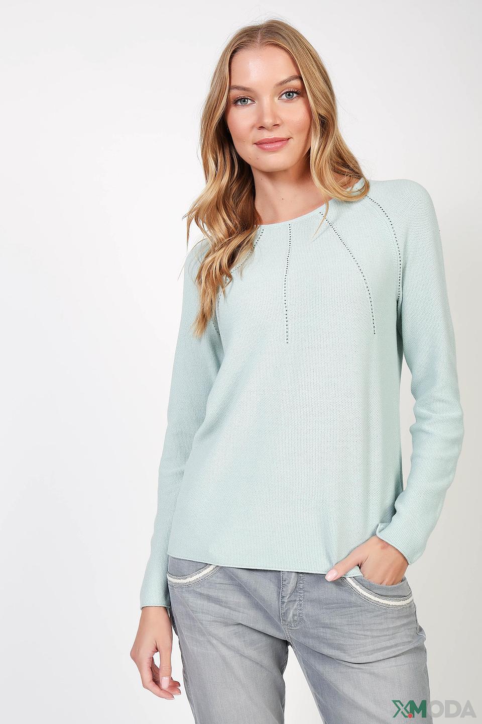 Пуловер Oui мятный с вышивкой