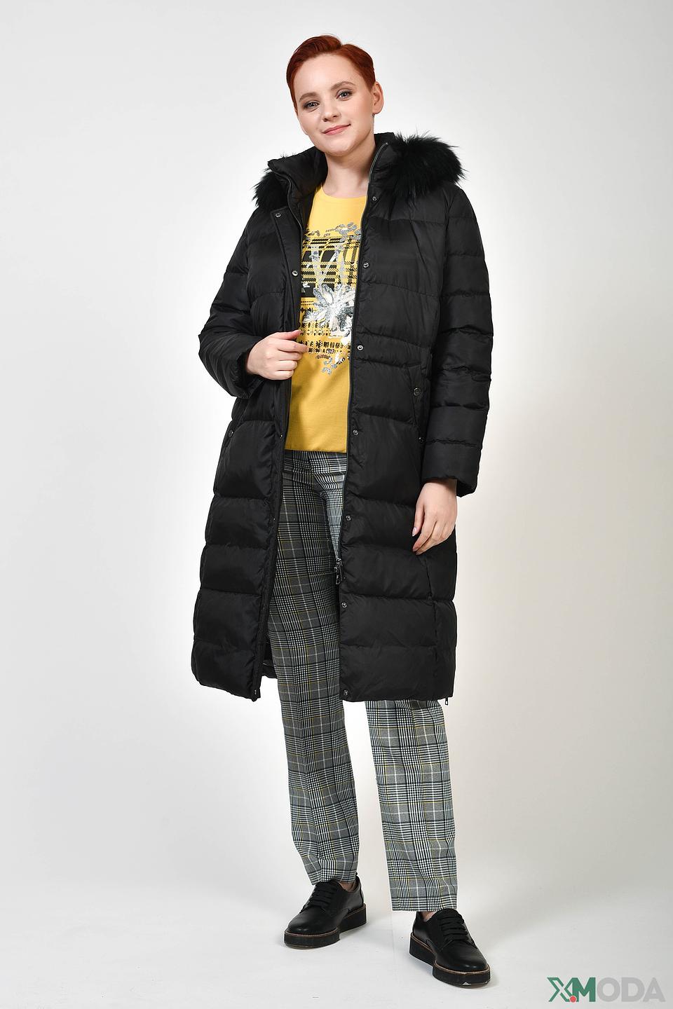 Пальто Lebek чёрное с мехом