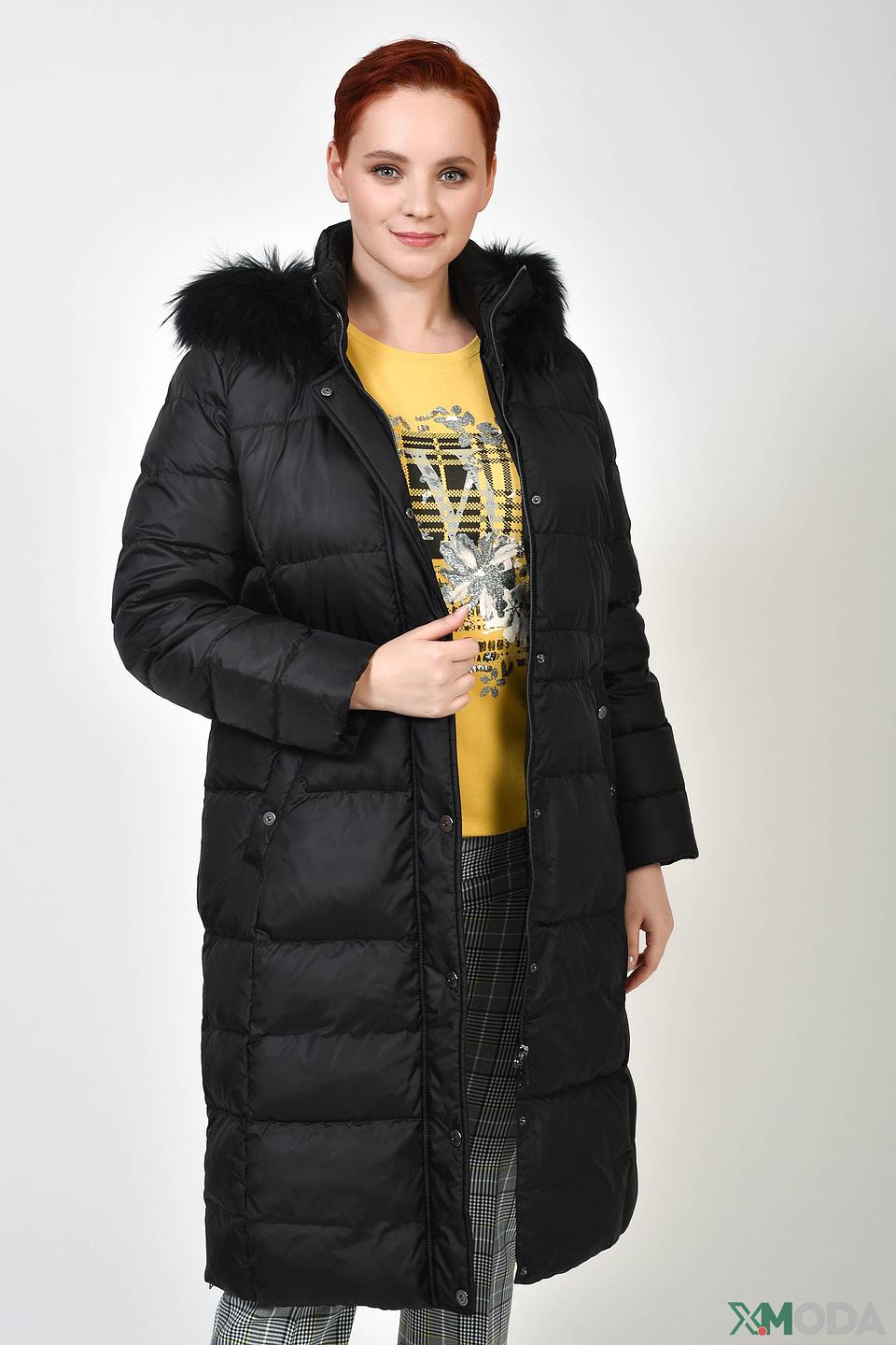 Пальто Lebek чёрное с мехом