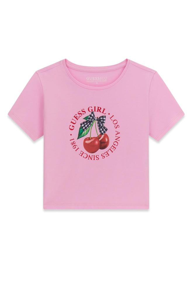 Розовая футболка Guess с принтом вишни