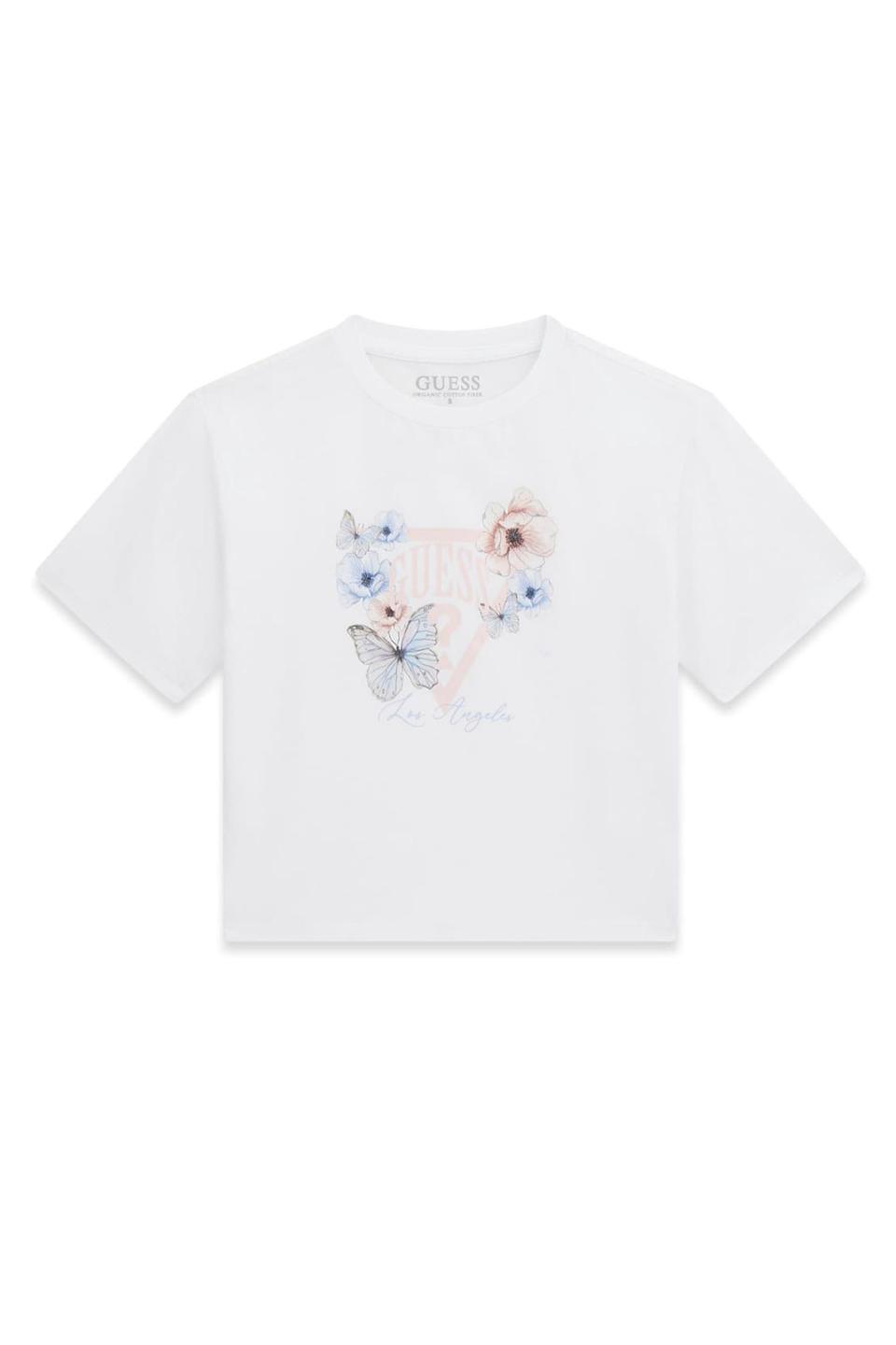 Белая футболка Guess с цветочным принтом