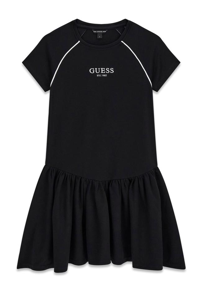 Черное платье Guess с логотипом и контрастной отделкой