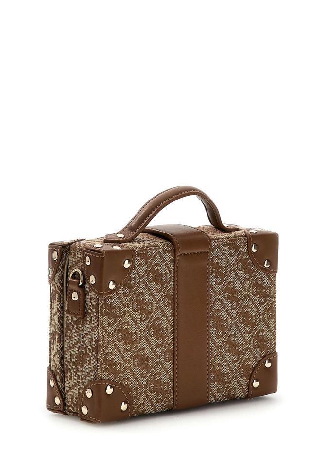 Коричневая сумка-коробка Guess с монограммой