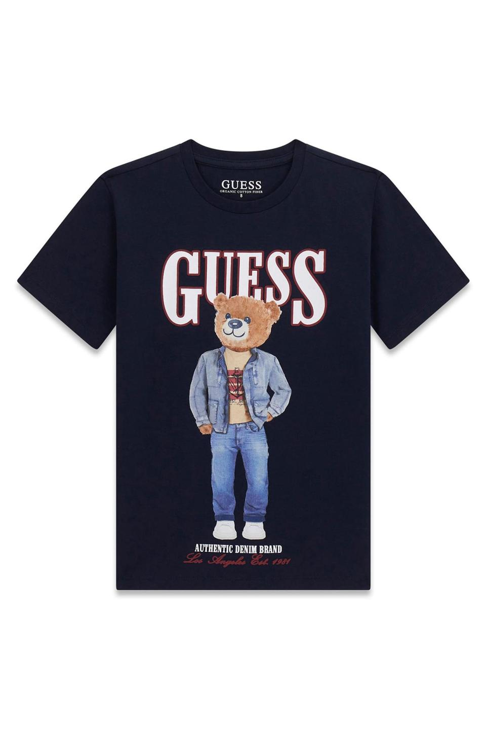 Тёмно-синяя футболка Guess с принтом медведя