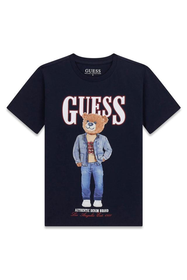 Тёмно-синяя футболка Guess с принтом медведя