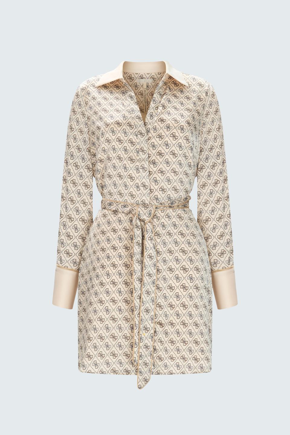 Бежевое платье-рубашка с монограммой Guess