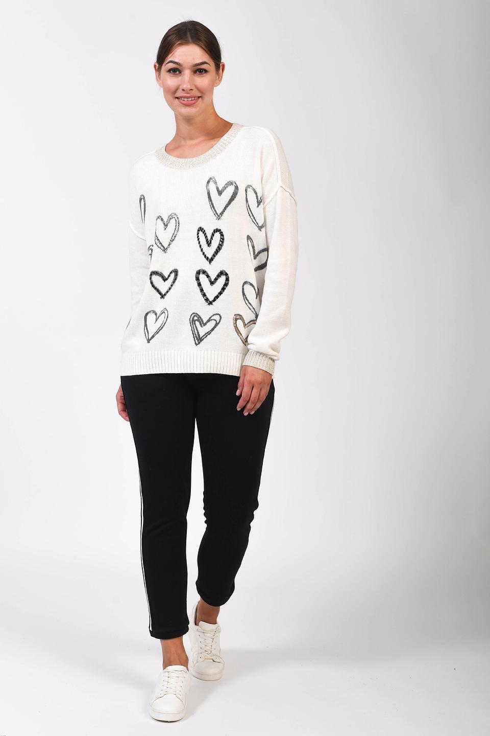 Пуловер Pezzo с сердцами молочный