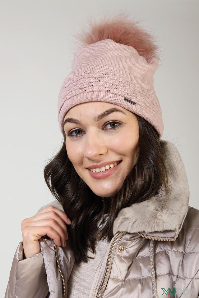 Шапка Wegener с помпоном пудрово-розовая