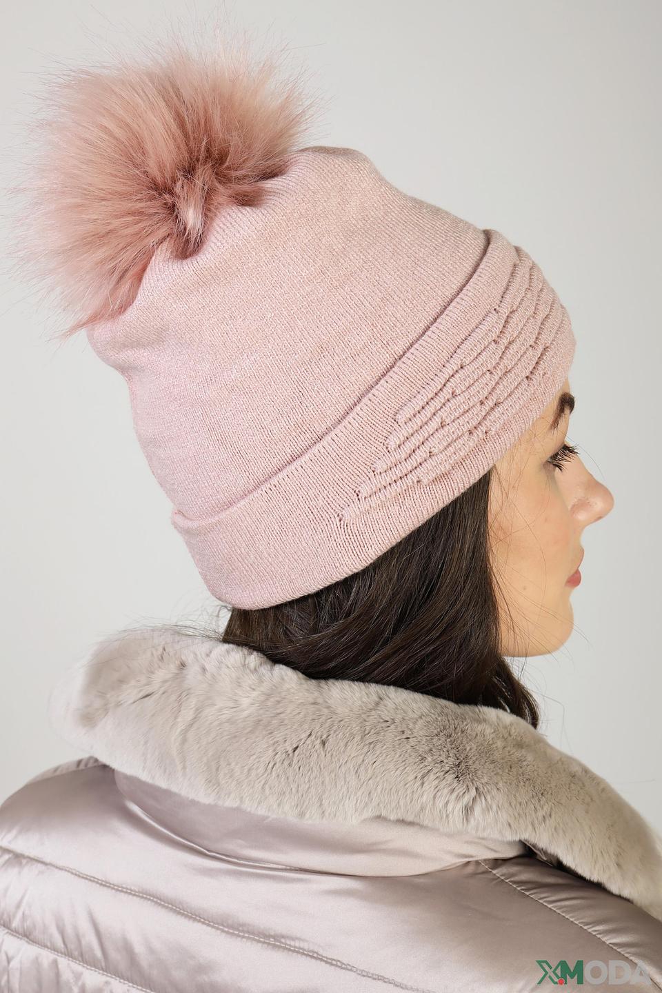 Шапка Wegener с помпоном пудрово-розовая