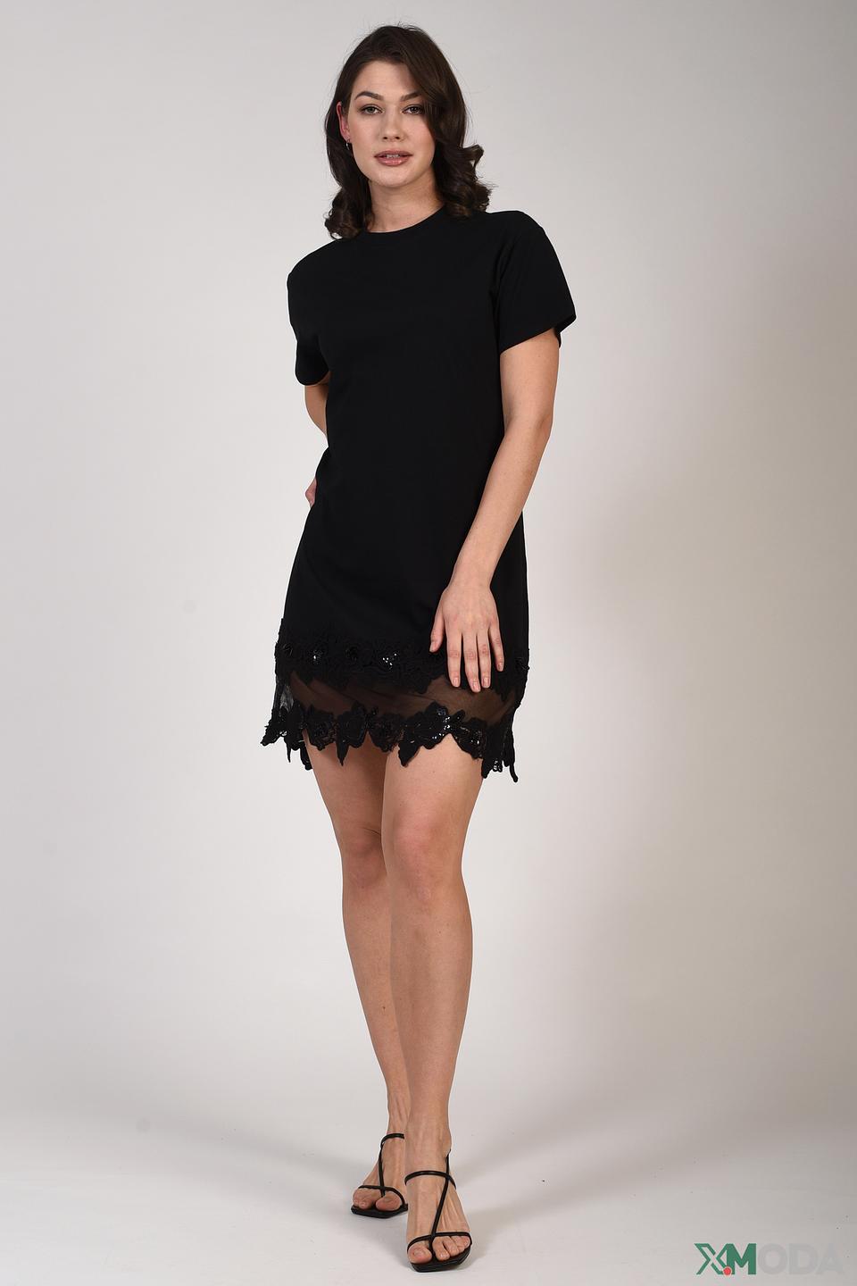 Платье Just Valeri с кружевом черное