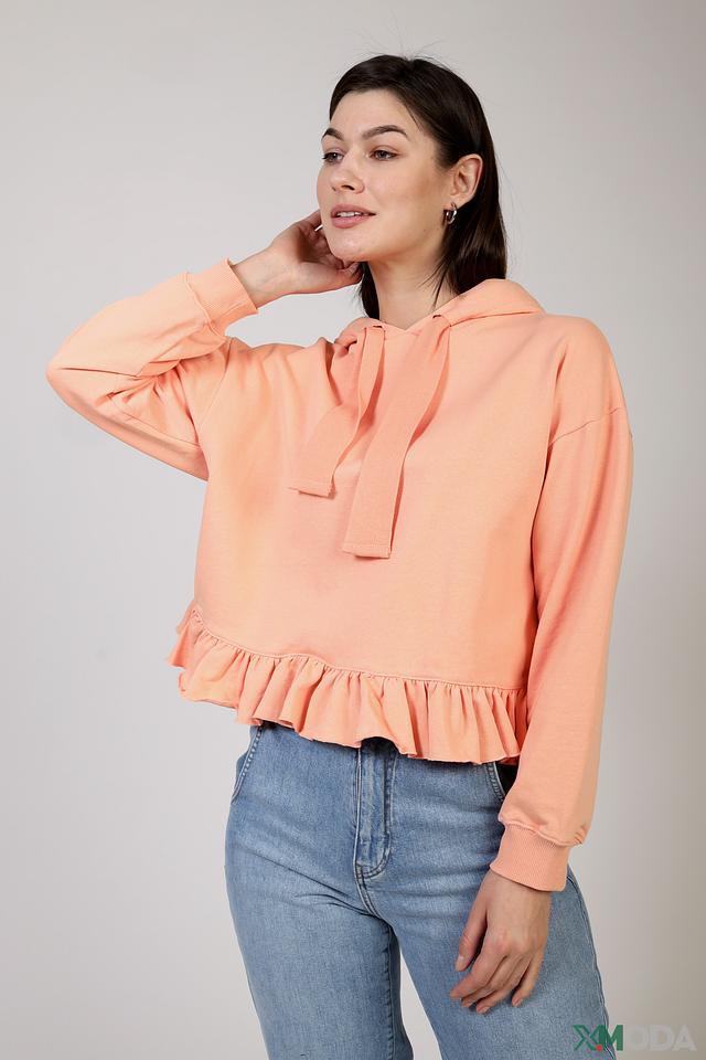 Пуловер Rich and Royal с рюшами персиковый