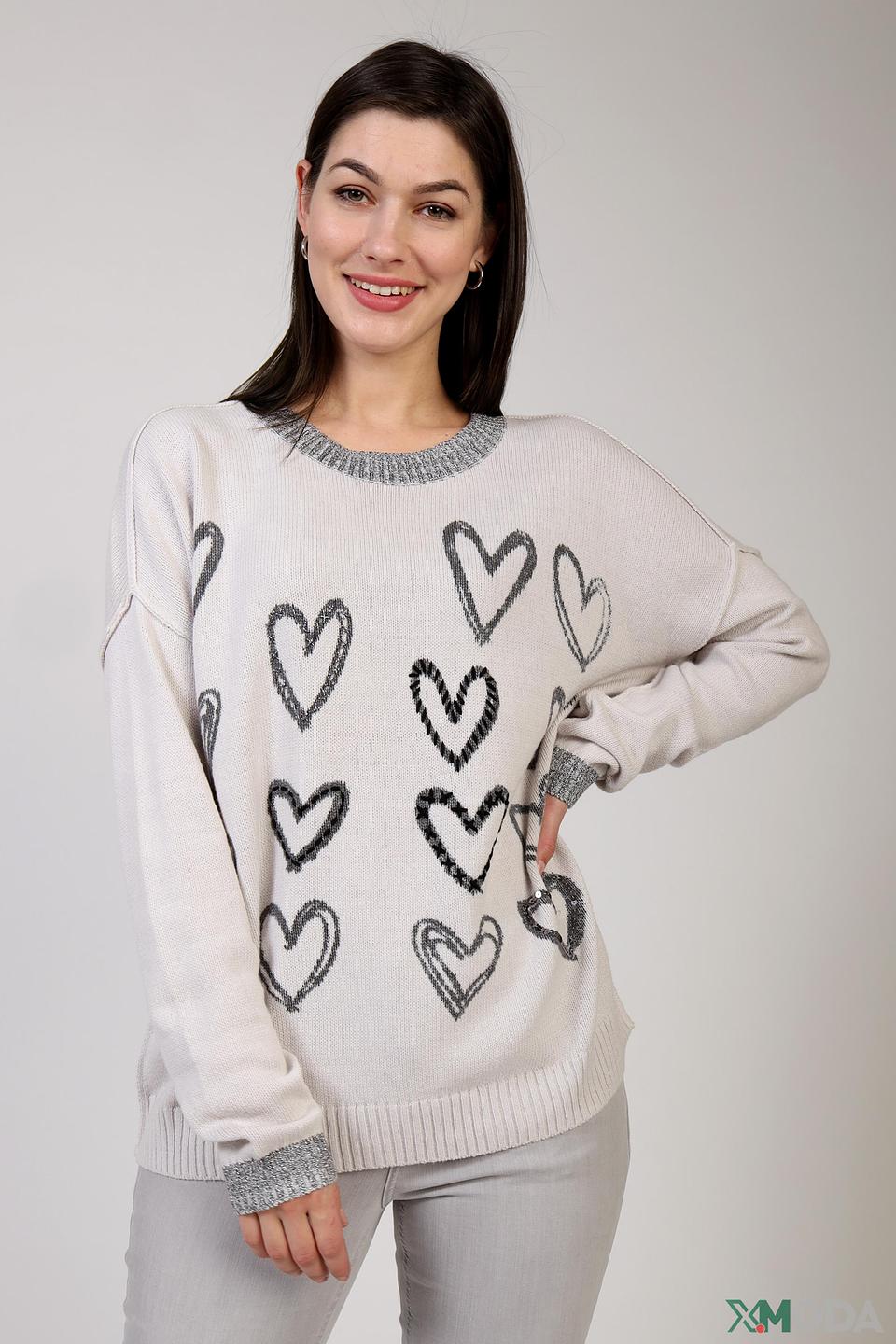 Пуловер Pezzo с сердцами бежевый