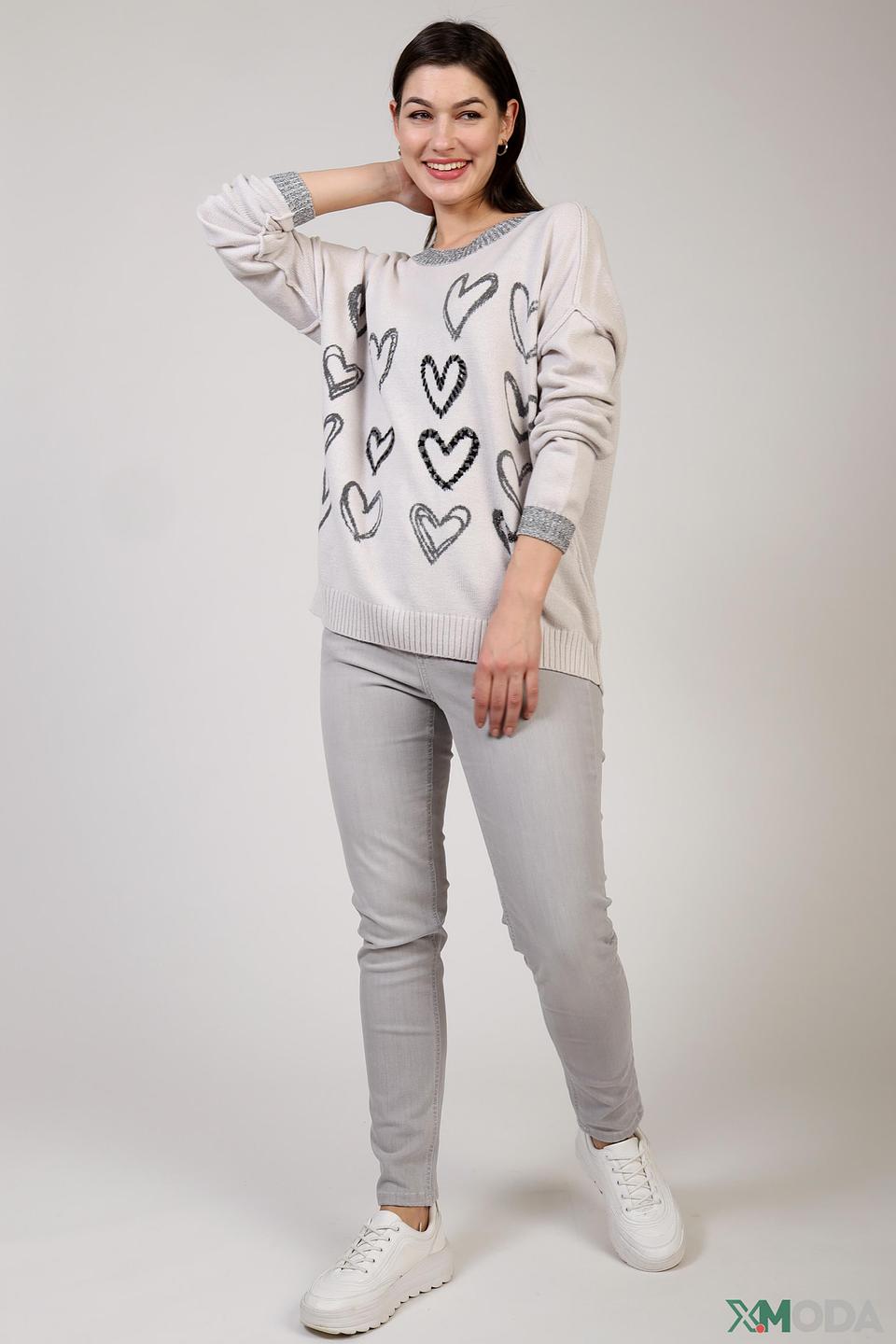 Пуловер Pezzo с сердцами бежевый