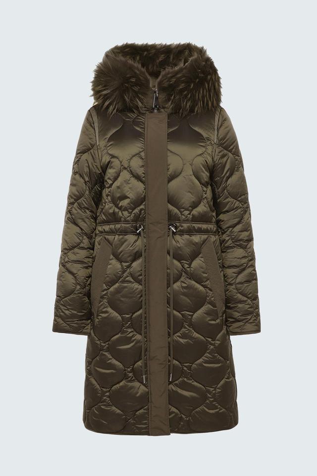 Оливковое стеганое пальто Betty Barclay outdoor с меховой отделкой