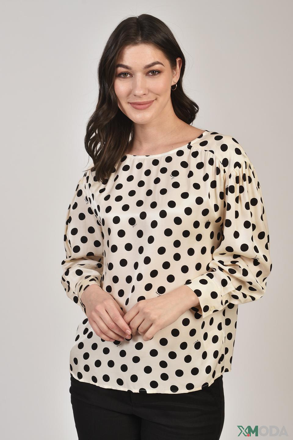 Блуза Oui в горошек кремовый