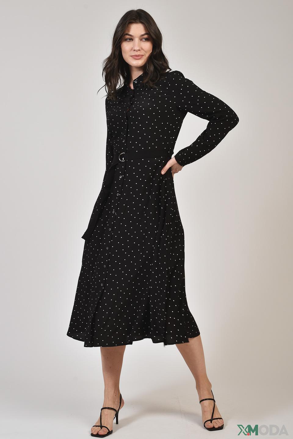 Платье Oui в горошек чёрное