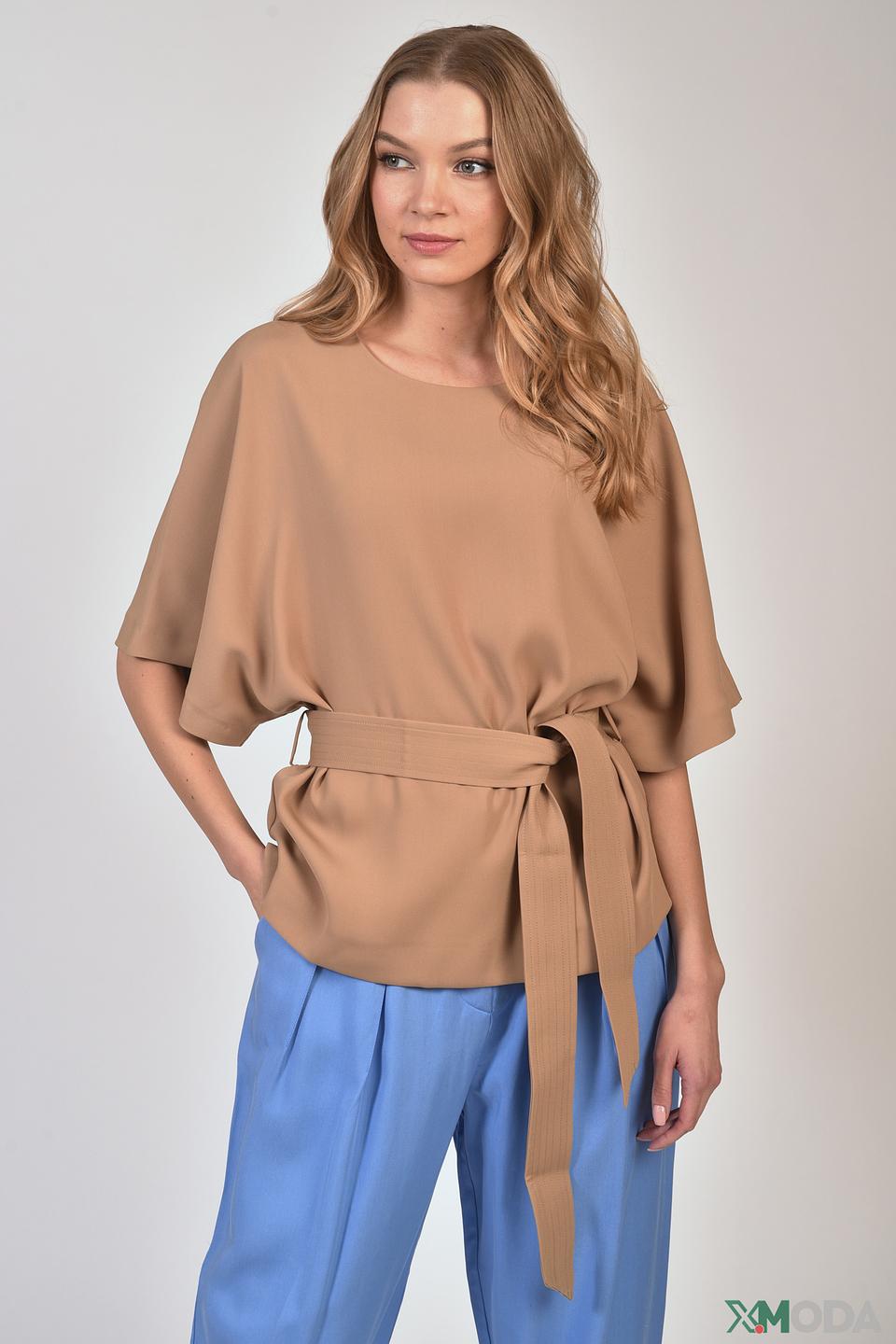 Блуза Mos Mosh с поясом бежевая