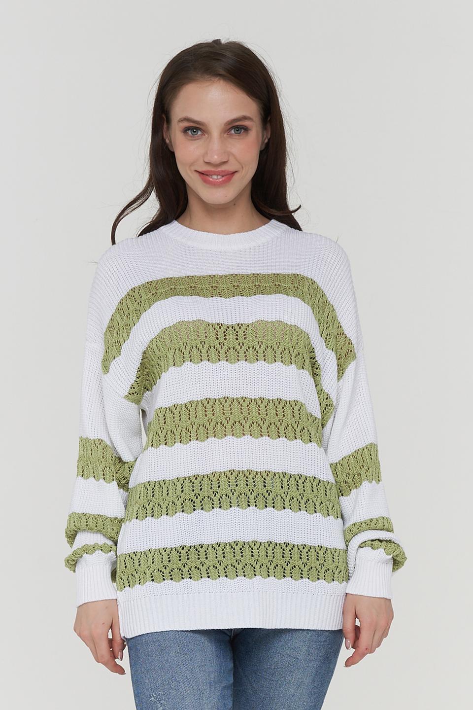 Джемпер VAY в полоску белый/фисташка