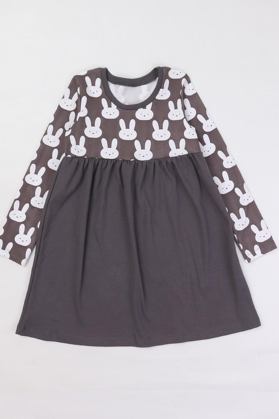 Платье КотМарКот с зайчиками серое
