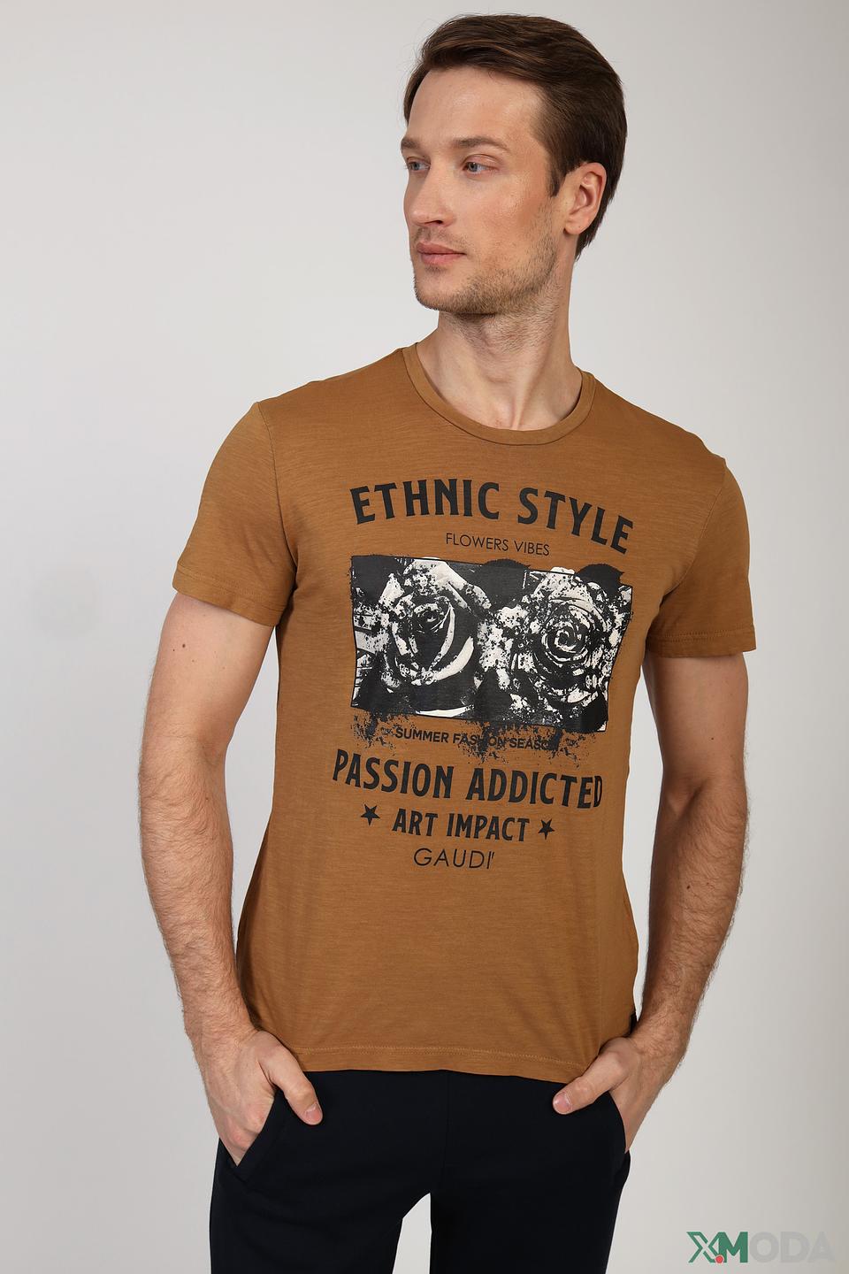 Футболка Gaudi Jeans с принтом коричневая