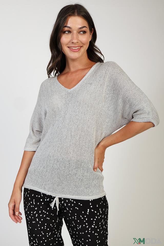 Пуловер Bianca с V-образным вырезом серый
