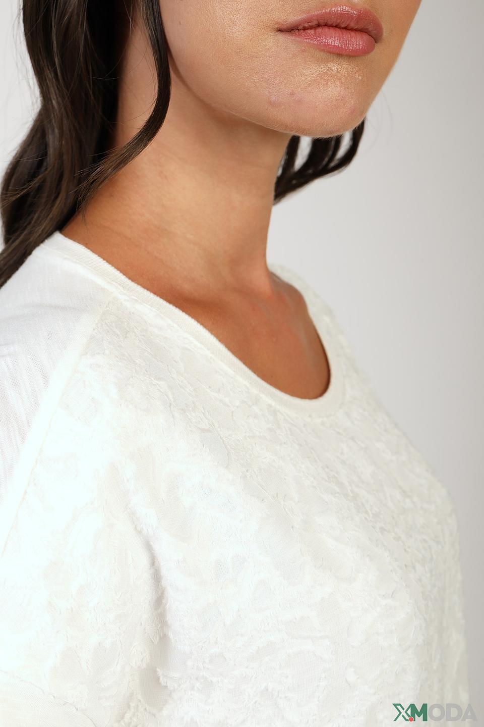 Футболка Lecomte женская белая с кружевом