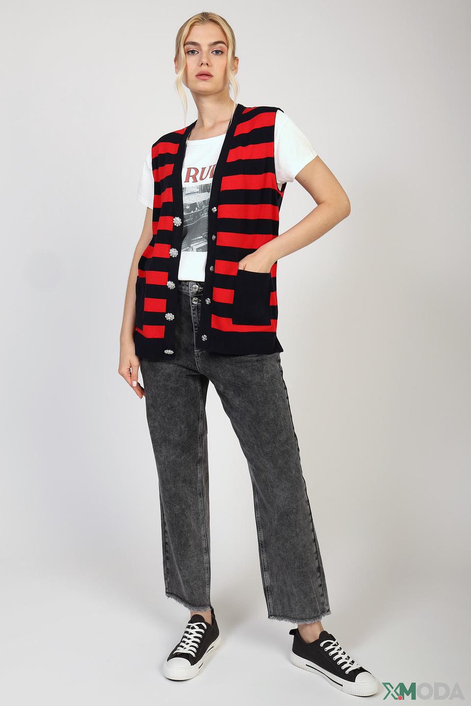 Жилет Set в полоску с камнями